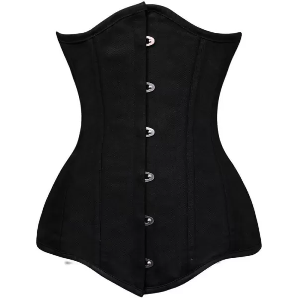 Charmian Womens 26 Steel Boned Cotton Long Torso Hourglass Body Shaper CorsetUnderbust Black