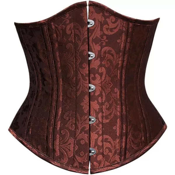 Charmian Womens 26 Steel Boned Vintage Brocade Underbust Waist Training CorsetBrown