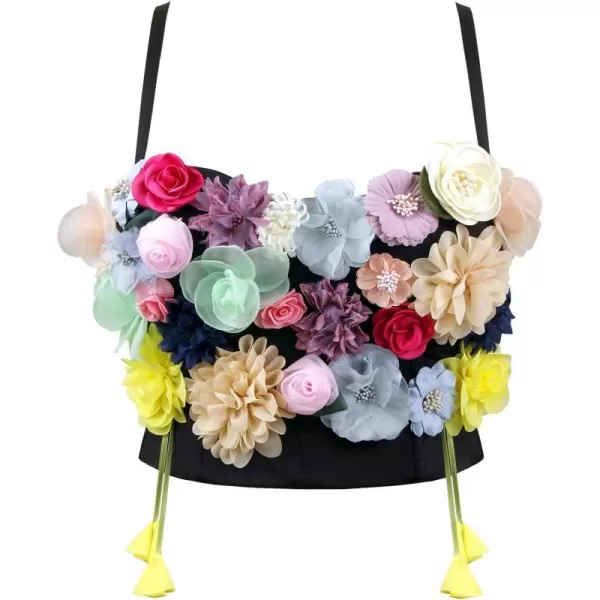 Charmian Womens 3D Simulation Flower Strappy Sleeveless Bustier Crop Top BraCharmian Womens 3D Simulation Flower Strappy Sleeveless Bustier Crop Top Bra