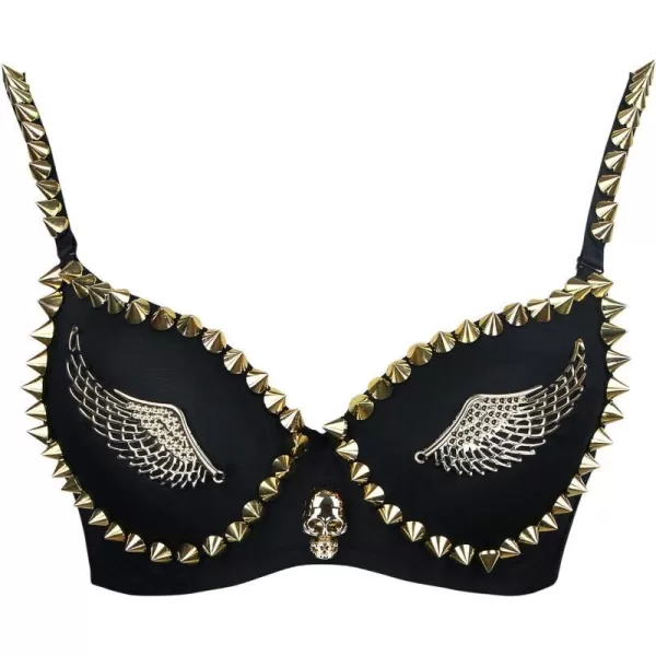 Charmian Womens B Cup Fashion Metallic Rivets Wings Punk Clubwear Bra TopCharmian Womens B Cup Fashion Metallic Rivets Wings Punk Clubwear Bra Top