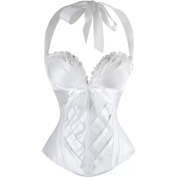 Charmian Womens Burlesque Vintage Satin Halter Boned Zipper Bustier Corset TopBeige
