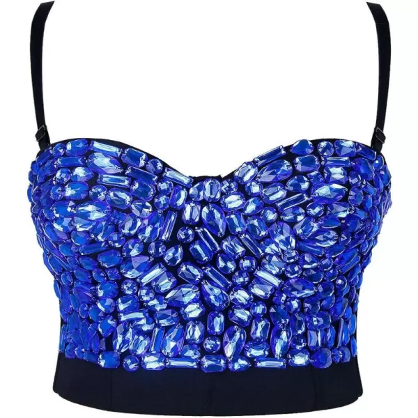 Charmian Womens Colorful Rhinestone Push Up Bra Clubwear Party Bustier Crop TopBlue