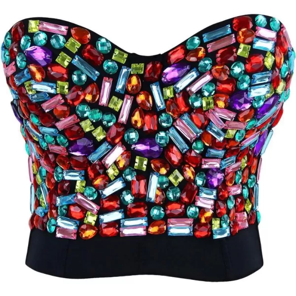 Charmian Womens Colorful Rhinestone Push Up Bra Clubwear Party Bustier Crop TopMulticolored