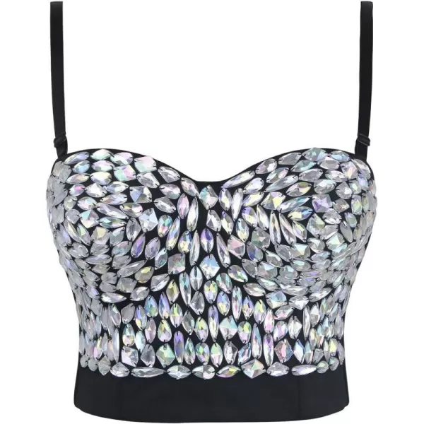 Charmian Womens Colorful Rhinestone Push Up Bra Clubwear Party Bustier Crop TopSilver