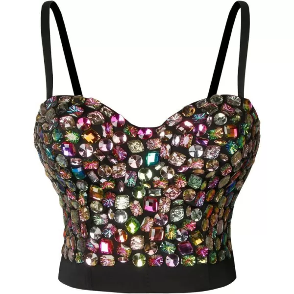 Charmian Womens Colorful Rhinestone Push Up Clubwear Bustier Crop Top BraCharmian Womens Colorful Rhinestone Push Up Clubwear Bustier Crop Top Bra