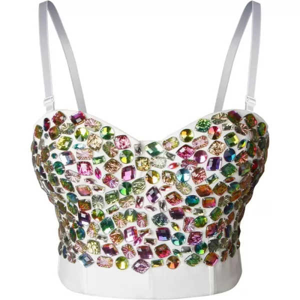 Charmian Womens Colorful Rhinestone Push Up Clubwear Bustier Crop Top BraMulticolorWhite