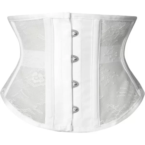 Charmian Womens Floral Steel Boned Mesh Lace Waist Cincher Underbust CorsetWhite