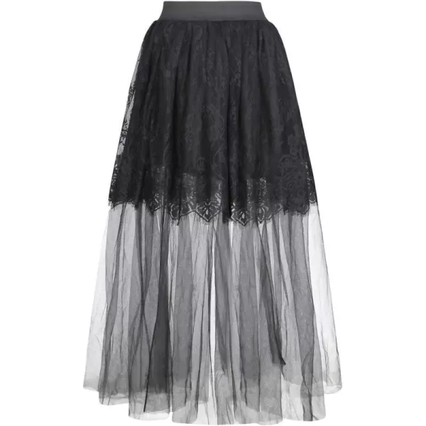 Charmian Womens Gothic MultiLayered Sheer Mesh Long Tulle Pleated Maxi SkirtCharmian Womens Gothic MultiLayered Sheer Mesh Long Tulle Pleated Maxi Skirt