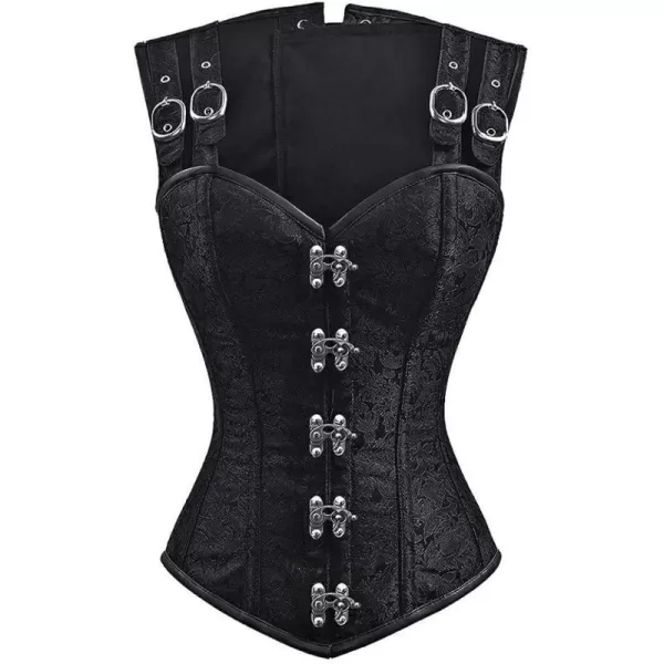 Charmian Womens Gothic Steampunk Brocade Steel Boned Waist Cincher Corset VestBlack