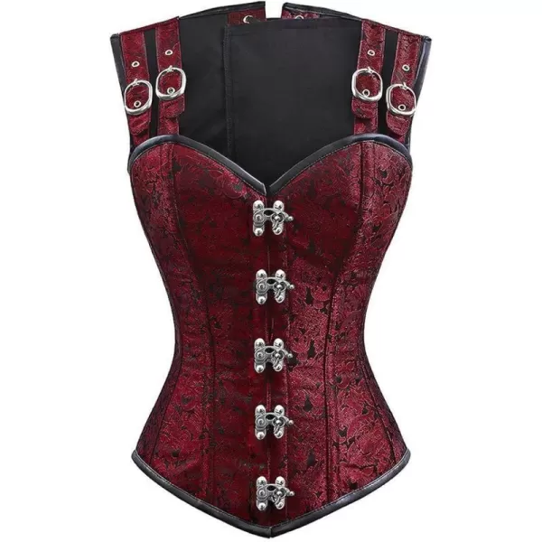 Charmian Womens Gothic Steampunk Brocade Steel Boned Waist Cincher Corset VestRed