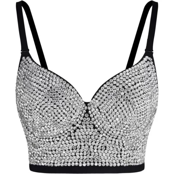 Charmian Womens Punk Push Up Bustier Rhinestone Clubwear Party Bra Crop TopCharmian Womens Punk Push Up Bustier Rhinestone Clubwear Party Bra Crop Top