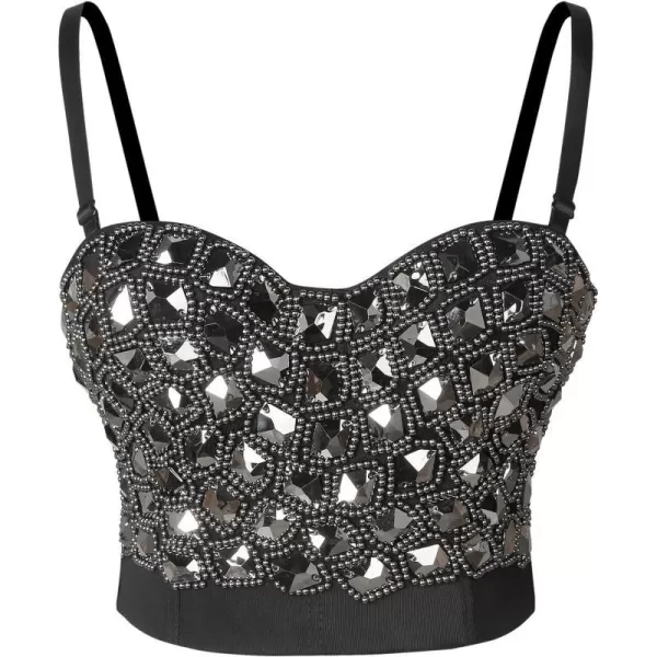 Charmian Womens Punk Rhinestone Beaded Shimmer Diamond Party Bustier Crop TopCharmian Womens Punk Rhinestone Beaded Shimmer Diamond Party Bustier Crop Top