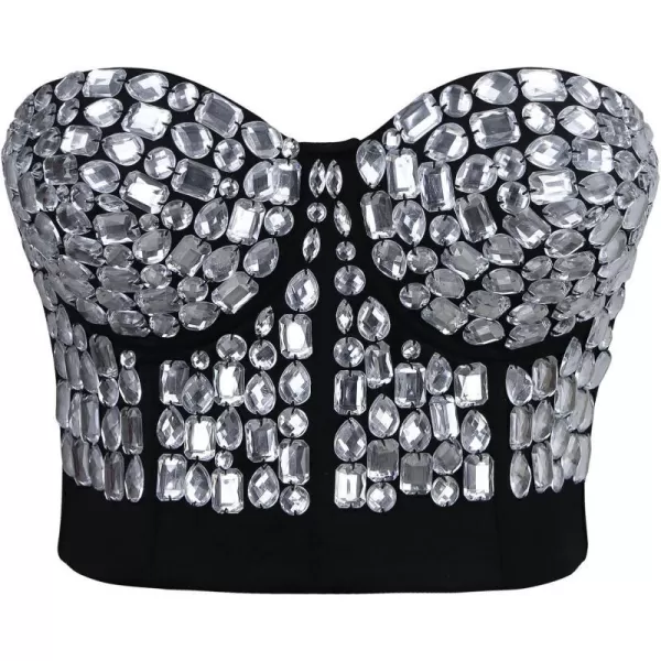 Charmian Womens Punk Rhinestone Push Up Bra Clubwear Party Bustier Crop TopSilver