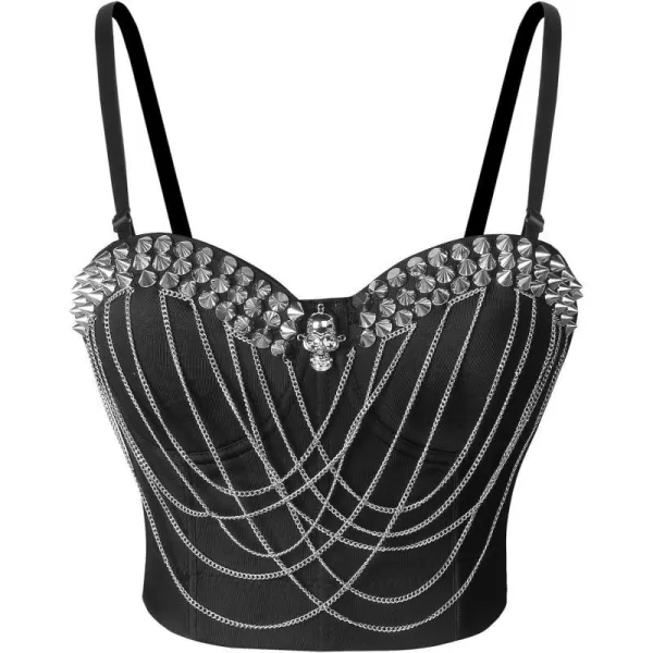 Charmian Womens Punk Rivets Chains Spaghetti Strap Skull Bustier Bra Corset TopCharmian Womens Punk Rivets Chains Spaghetti Strap Skull Bustier Bra Corset Top