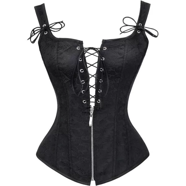 Charmian Womens Renaissance Lace Up Vintage Boned Bustier Corset with GartersBlackFloral