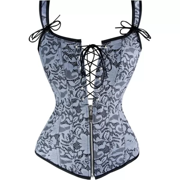 Charmian Womens Renaissance Lace Up Vintage Boned Bustier Corset with GartersGray