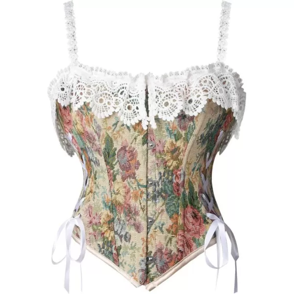 Charmian Womens Renaissance Retro Boned Floral Lace Trim Vest Corset BustierCharmian Womens Renaissance Retro Boned Floral Lace Trim Vest Corset Bustier