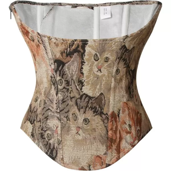 Charmian Womens Renaissance Vintage Cat Printed Underbust Waist Training CorsetMulticolored