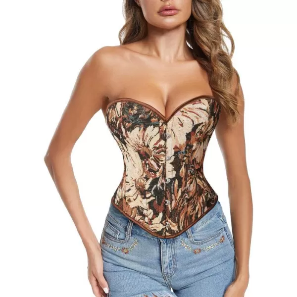 Charmian Womens Retro Vintage Jacquard Floral Overbust Renaissance Corset TopCharmian Womens Retro Vintage Jacquard Floral Overbust Renaissance Corset Top
