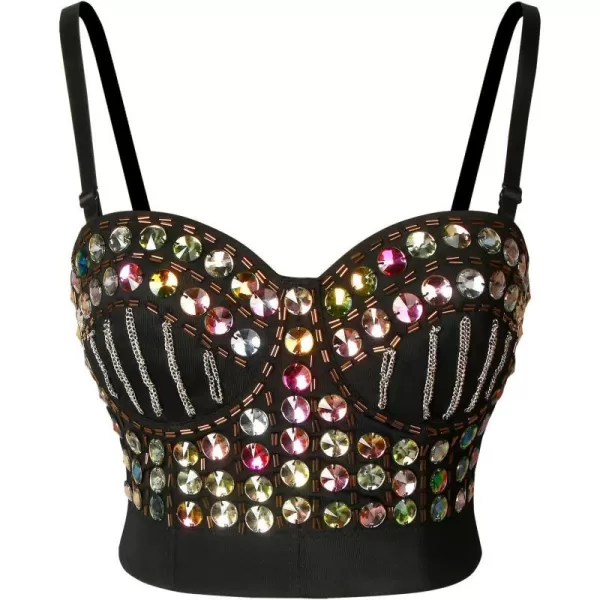 Charmian Womens Rhinestone Bead Glitter Bustier Corset Bra Club Party Crop TopCharmian Womens Rhinestone Bead Glitter Bustier Corset Bra Club Party Crop Top