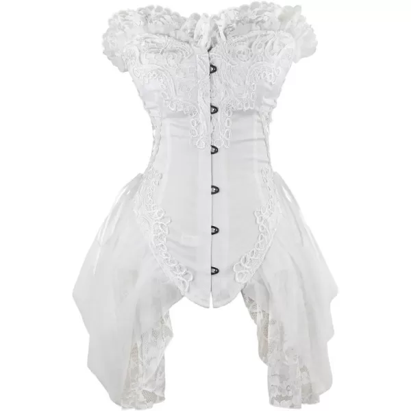 Charmian Womens Sexy Strapless Floral Embroidery Gothic Corset with Lace SkirtWhite