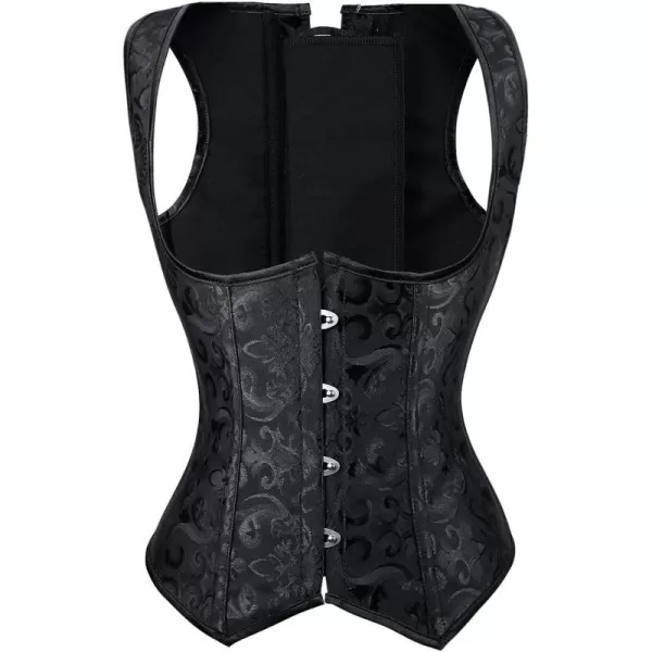 Charmian Womens Spiral Steel Boned Brocade Waist Cincher Underbust Corset VestBlack