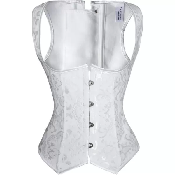 Charmian Womens Spiral Steel Boned Brocade Waist Cincher Underbust Corset VestWhite