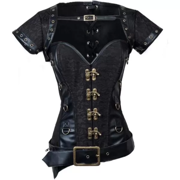 Charmian Womens Spiral Steel Boned Goth Retro Overbust Steampunk Bustier CorsetBlack