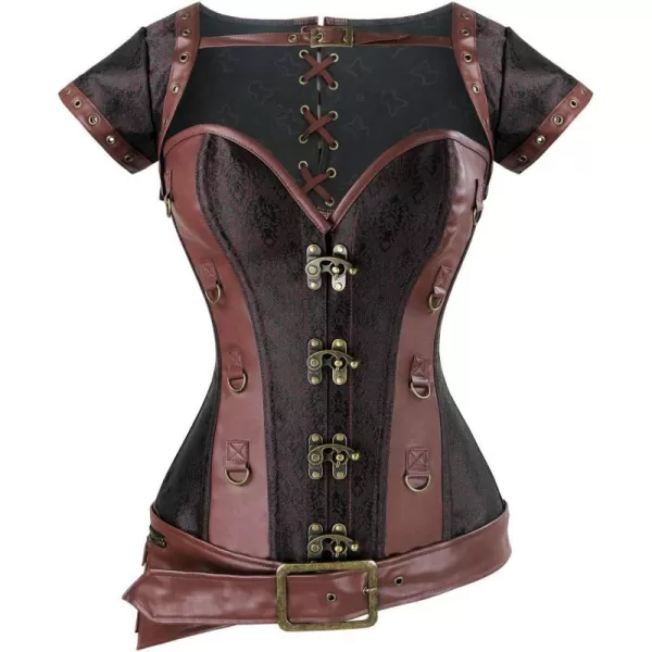 Charmian Womens Spiral Steel Boned Goth Retro Overbust Steampunk Bustier CorsetLightbrown