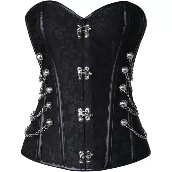 Charmian Womens Spiral Steel Boned Steampunk Gothic Bustier Corset with ChainsBlack