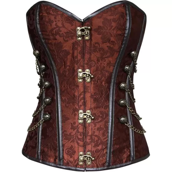 Charmian Womens Spiral Steel Boned Steampunk Gothic Bustier Corset with ChainsBrown