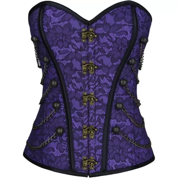 Charmian Womens Spiral Steel Boned Steampunk Gothic Bustier Corset with ChainsViolet