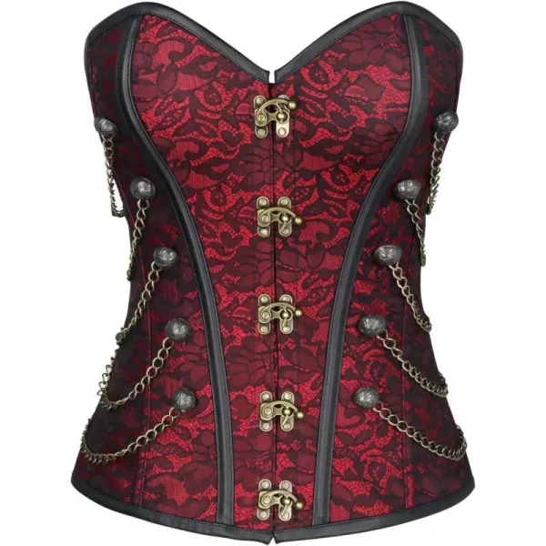 Charmian Womens Spiral Steel Boned Steampunk Gothic Bustier Corset with ChainsWine Red