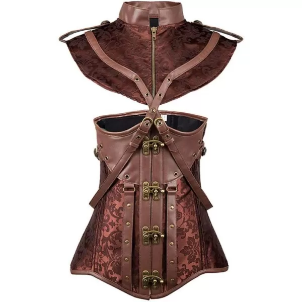 Charmian Womens Steampunk Faux Leather Jacquard Underbust Corset with ShrugCharmian Womens Steampunk Faux Leather Jacquard Underbust Corset with Shrug