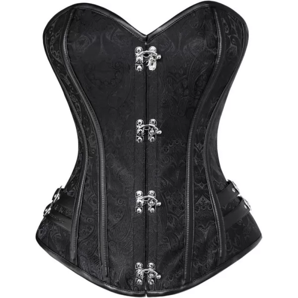 Charmian Womens Steampunk Gothic Brocade Steel Boned Bustier Corset with BuckleBlack