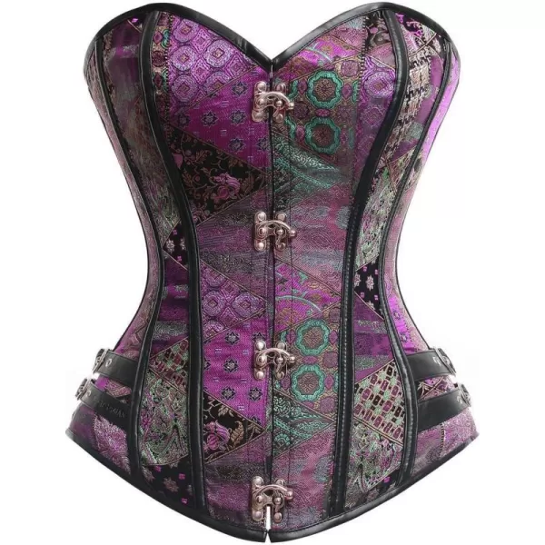 Charmian Womens Steampunk Gothic Brocade Steel Boned Bustier Corset with BucklePurple