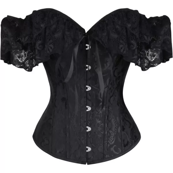 Charmian Womens Steampunk Gothic Elegant Off Shoulder Jacquard Overbust Corset TopBlack