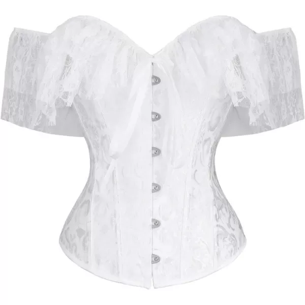 Charmian Womens Steampunk Gothic Elegant Off Shoulder Jacquard Overbust Corset TopWhite