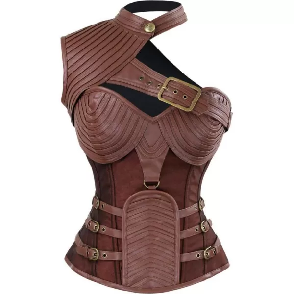 Charmian Womens Steampunk Gothic Heavy Strong Steel Boned Corset with ZipperBrown