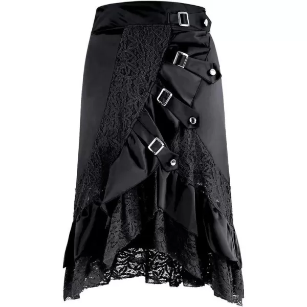 Charmian Womens Steampunk Gothic High Low Cyberpunk SkirtBuckleBlack