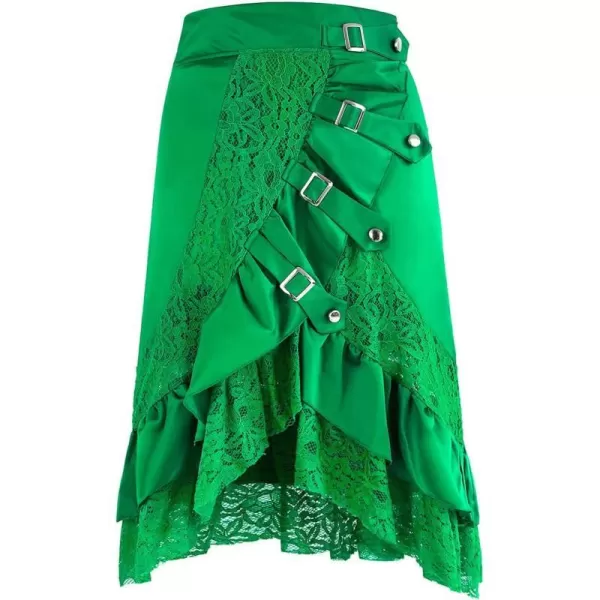 Charmian Womens Steampunk Gothic High Low Cyberpunk SkirtGreen