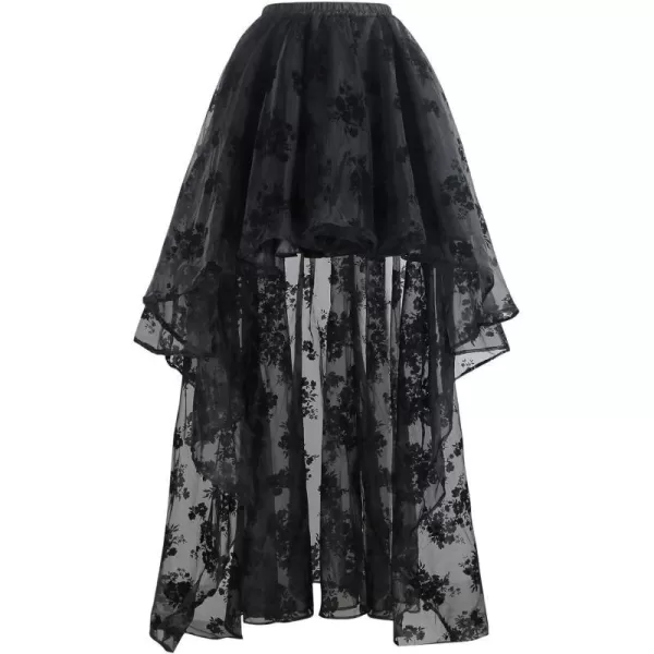 Charmian Womens Steampunk Gothic Irregular Floral Print High Low Party SkirtBlack