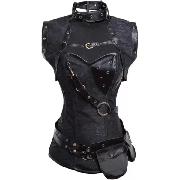 Charmian Womens Steampunk Spiral Steel Boned Vintage Retro Corset Tops BustierBlack