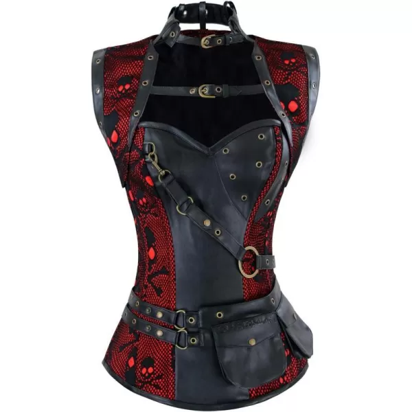 Charmian Womens Steampunk Spiral Steel Boned Vintage Retro Corset Tops BustierBlackRed