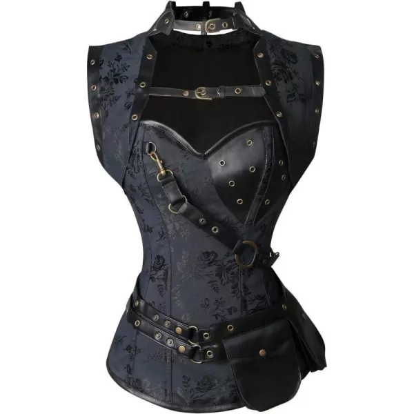 Charmian Womens Steampunk Spiral Steel Boned Vintage Retro Corset Tops BustierBlackRose Pattern