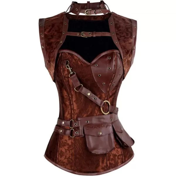 Charmian Womens Steampunk Spiral Steel Boned Vintage Retro Corset Tops BustierBrown