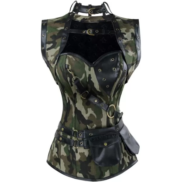 Charmian Womens Steampunk Spiral Steel Boned Vintage Retro Corset Tops BustierCamouflage