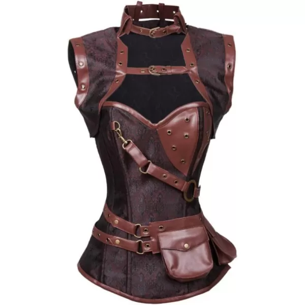 Charmian Womens Steampunk Spiral Steel Boned Vintage Retro Corset Tops BustierDarkbrown