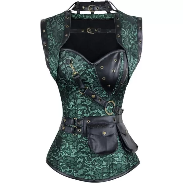 Charmian Womens Steampunk Spiral Steel Boned Vintage Retro Corset Tops BustierGreen