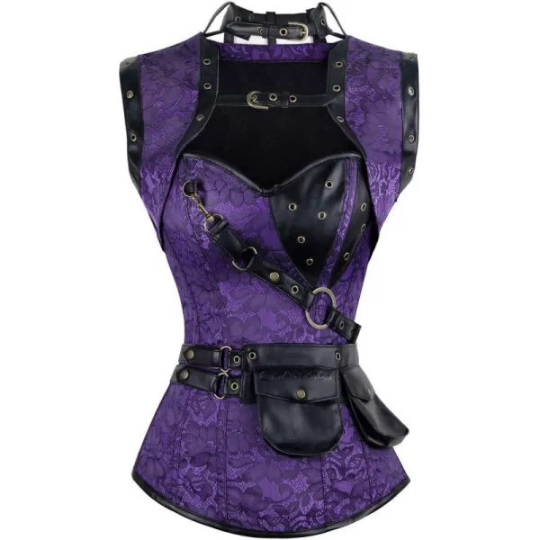 Charmian Womens Steampunk Spiral Steel Boned Vintage Retro Corset Tops BustierPurple